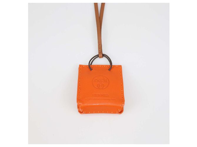 Hermès Ciondolo Shopping Bag in pelle arancione - vista 3