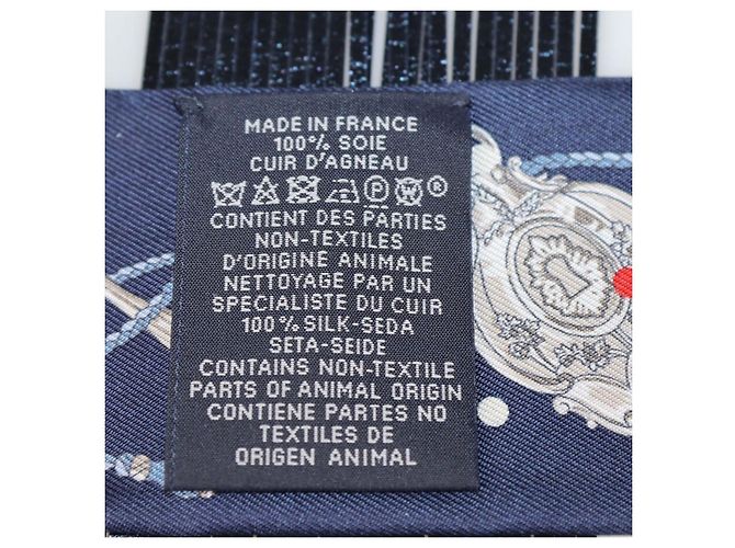 Hermès Hermes Bleu Marine Silk Les Cles a Pois Leather Fringes Twilly Blu - vista 7