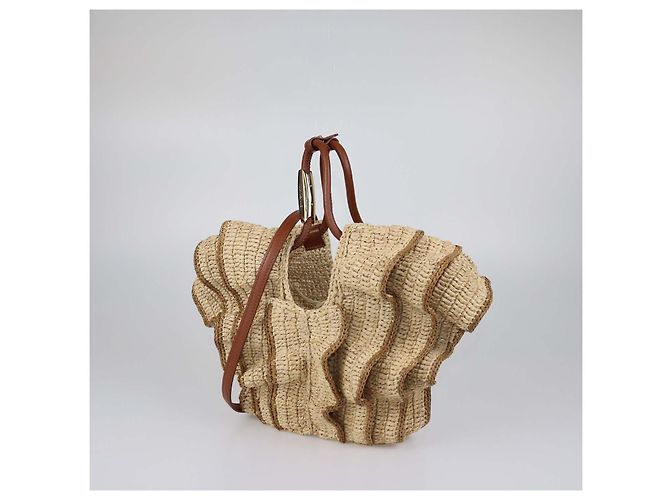 Zimmermann Tote Small Goldentime in rafia naturale con volant Beige - vista 2