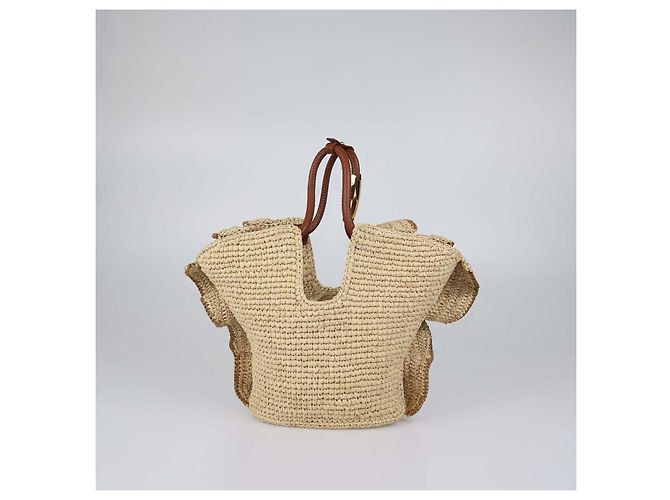 Zimmermann Tote Small Goldentime in rafia naturale con volant Beige - vista 3