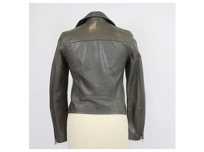 All Saints Dalby Bikerjacke aus Leder in Army Green Anthrazitgrau - Ansicht 3