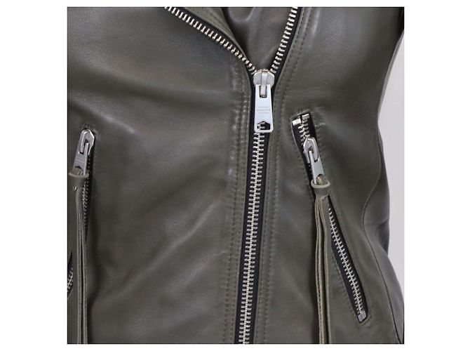 All Saints Dalby Bikerjacke aus Leder in Army Green Anthrazitgrau - Ansicht 4