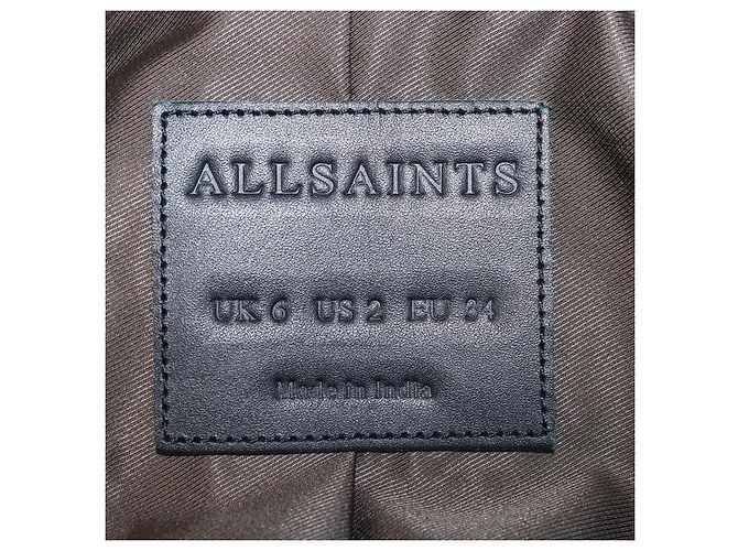 All Saints Dalby Bikerjacke aus Leder in Army Green Anthrazitgrau - Ansicht 5