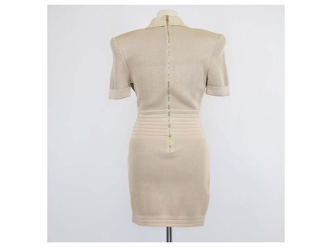 Balmain beiges Mini-Kleid aus Viskose-Strick mit kurzen Ärmeln - Ansicht 3