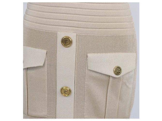 Balmain beiges Mini-Kleid aus Viskose-Strick mit kurzen Ärmeln - Ansicht 4