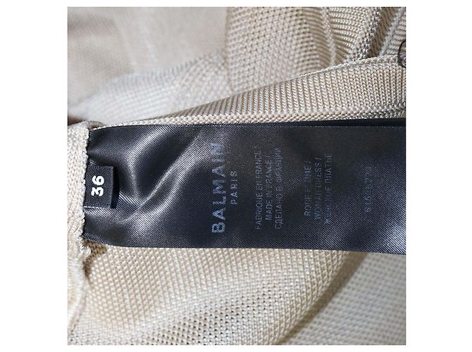 Balmain beiges Mini-Kleid aus Viskose-Strick mit kurzen Ärmeln - Ansicht 5