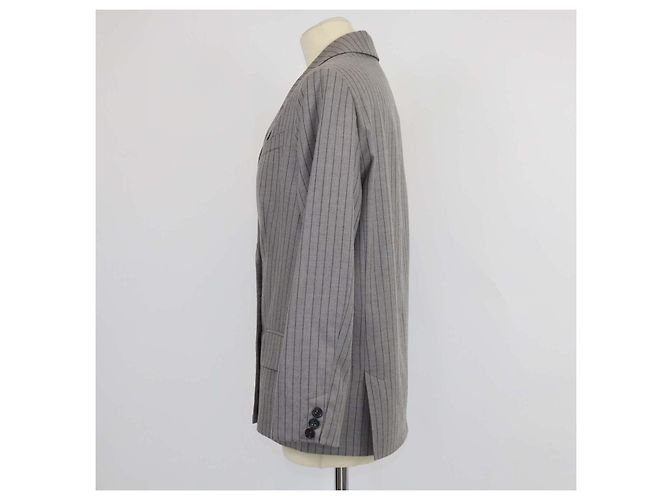 Autre Marque Blazer cruzado de lana a rayas gris 12 Storeez - vista 2