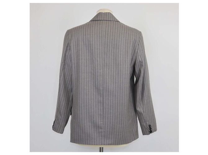 Autre Marque Blazer cruzado de lana a rayas gris 12 Storeez - vista 3