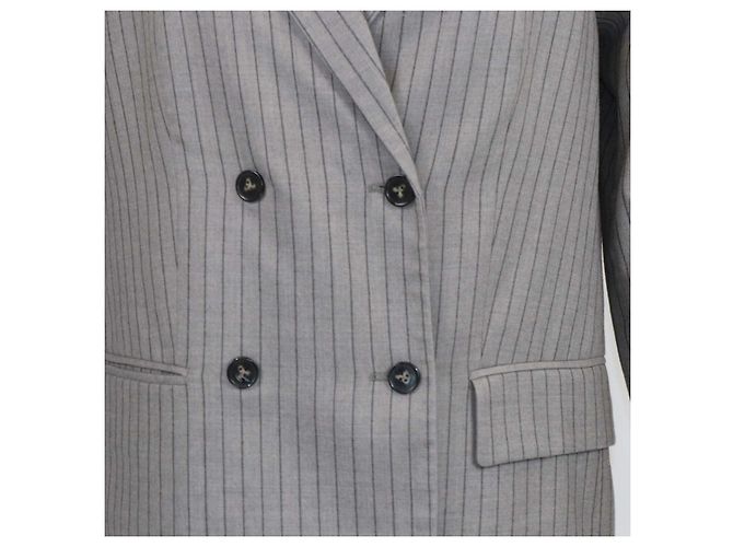 Autre Marque Blazer cruzado de lana a rayas gris 12 Storeez - vista 4