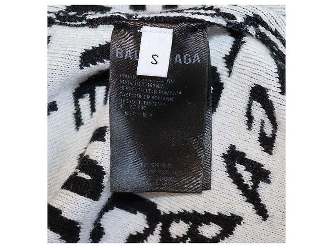 Balenciaga Strickpullover aus Wollmischung in Schwarz und Weiß mit Allover-Logo - Ansicht 6