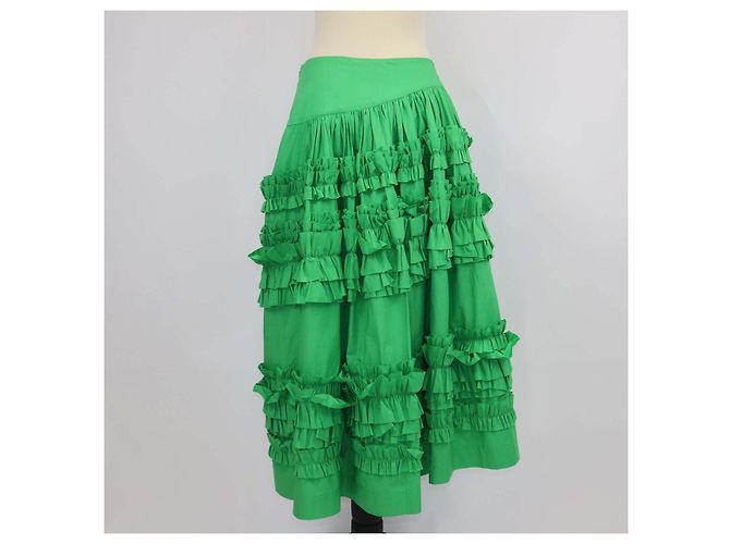 Autre Marque Falda midi de algodón con volantes verde Molly Goddard - vista 3