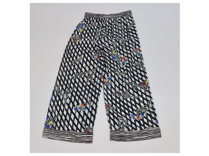 Pantalones anchos estampados de seda blanco/negro Chanel - vista 2