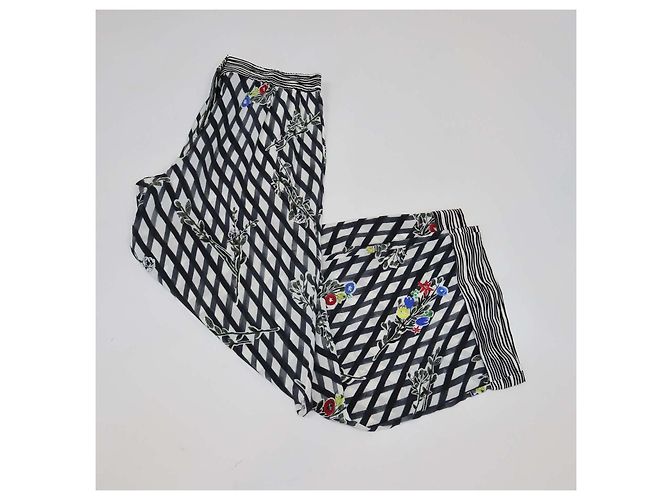 Pantalones anchos estampados de seda blanco/negro Chanel - vista 3