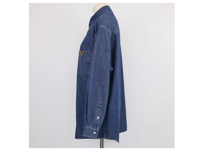 Camicia in chambray a maniche lunghe VLogo in denim blu navy Valentino - vista 2