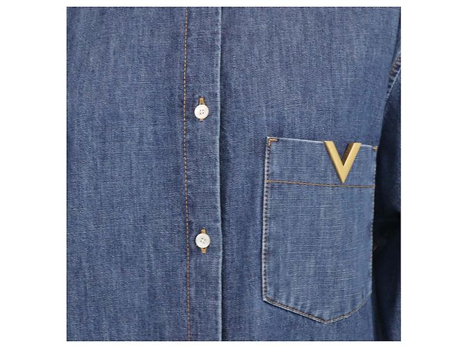 Camicia in chambray a maniche lunghe VLogo in denim blu navy Valentino - vista 4
