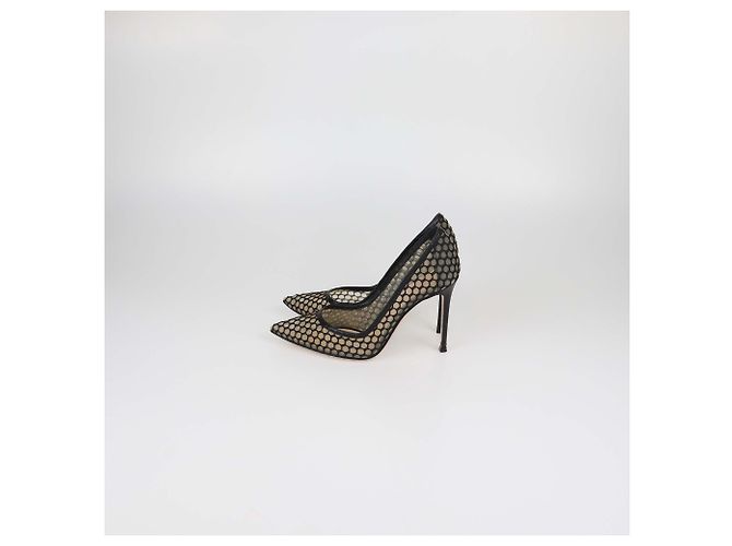Décolleté Gianvito Rossi in pelle e mesh nera con ritagli e punta a stiletto Nero - vista 4