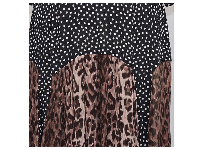 Autre Marque Vestido maxi Rixio Black/Brown em viscose com bolinhas e estampa de leopardo e mangas três quartos Marrom Preto - vista 4