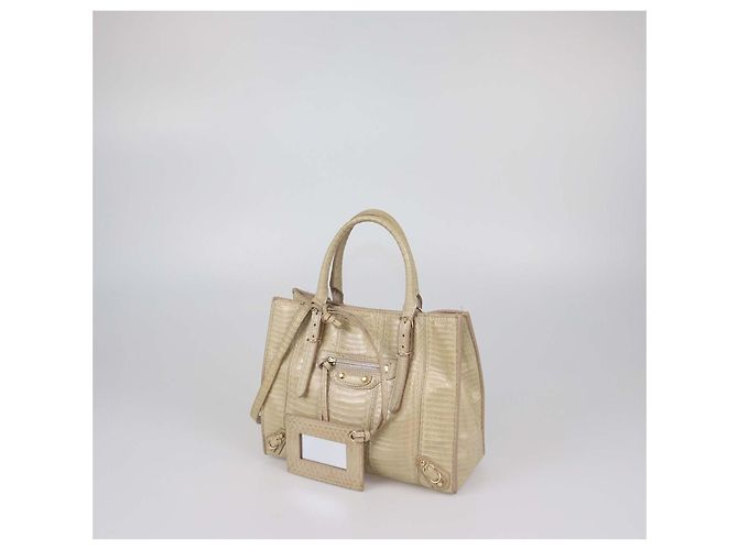 Mini Tote Papier Balenciaga em Python Bege - vista 2