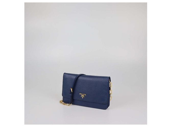 Prada Navy Blue Saffiano Leder Flap Wallet on Chain Blau - Ansicht 2