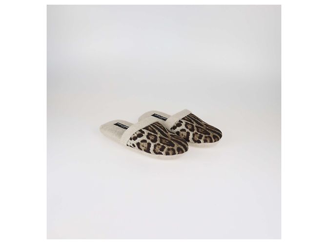 Pantofole Dolce & Gabbana in cotone e lino spugna con stampa leopardata beige/marrone - vista 2