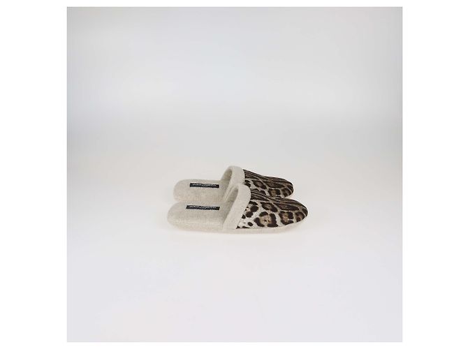 Pantofole Dolce & Gabbana in cotone e lino spugna con stampa leopardata beige/marrone - vista 3