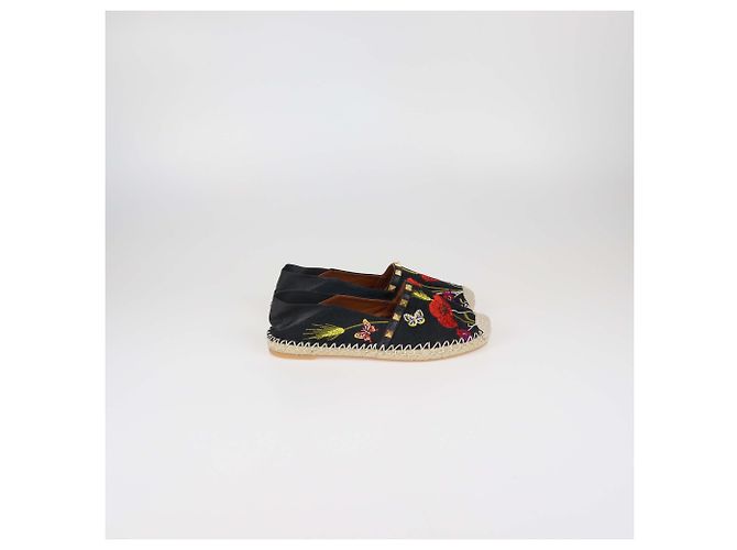 Espadrillas basse Valentino in tela nera e pelle con ricami floreali Rockstud Nero - vista 3
