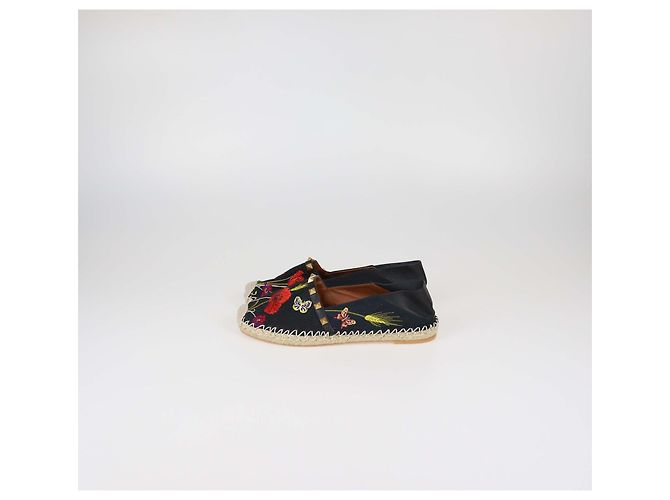 Espadrillas basse Valentino in tela nera e pelle con ricami floreali Rockstud Nero - vista 4
