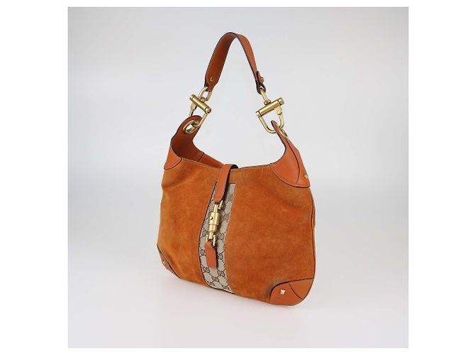 Borsa Jackie Hobo Gucci in camoscio e pelle marrone - vista 2
