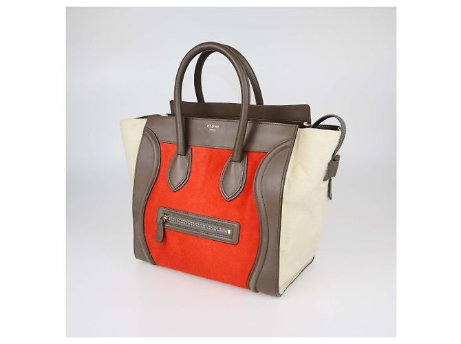 Céline Celine Mini Luggage Tote in pelle e pelo di vitello tricolore - vista 2