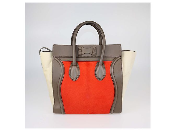 Céline Celine Mini Luggage Tote in pelle e pelo di vitello tricolore - vista 3