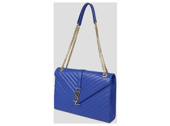 Borsa a tracolla a busta Large in pelle blu chevron Saint Laurent - vista 2
