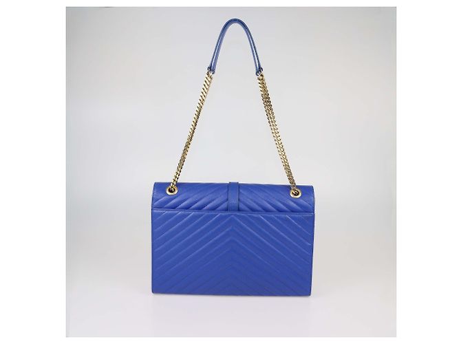 Borsa a tracolla a busta Large in pelle blu chevron Saint Laurent - vista 3