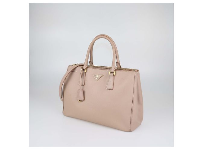 Borsa Tote Medium Double Zip in Pelle Saffiano Beige Prada - vista 2