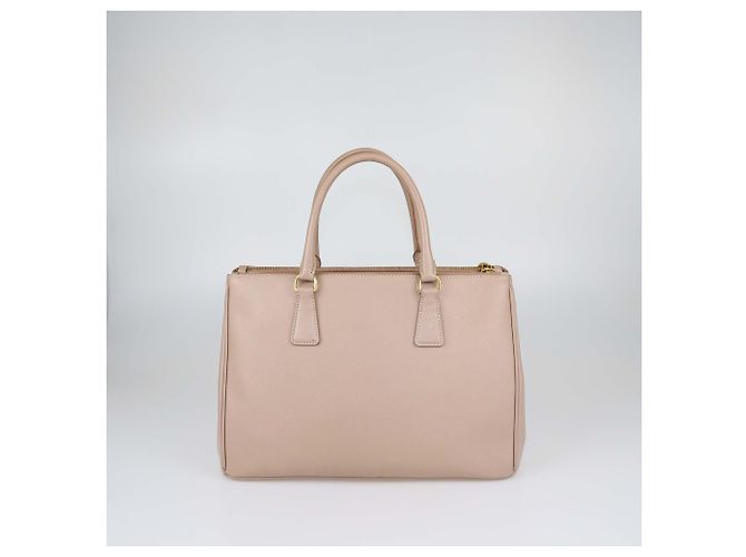 Borsa Tote Medium Double Zip in Pelle Saffiano Beige Prada - vista 3