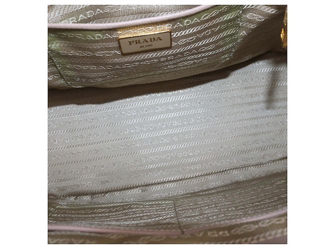 Borsa Tote Medium Double Zip in Pelle Saffiano Beige Prada - vista 6