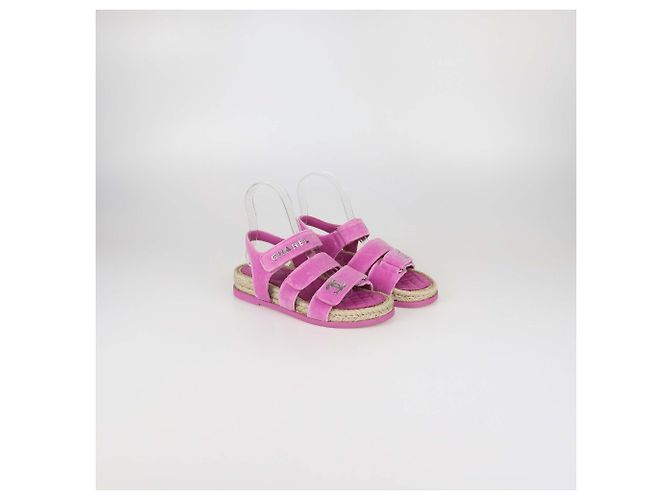 Sandali Espadrilles Chanel in velluto rosa CC - vista 2