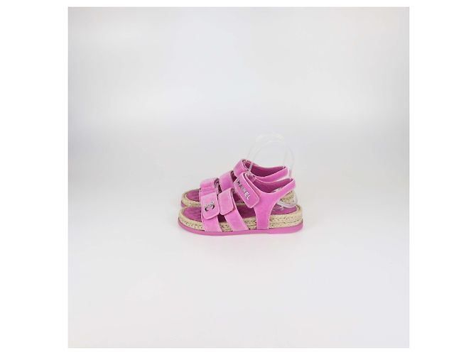 Sandali Espadrilles Chanel in velluto rosa CC - vista 4