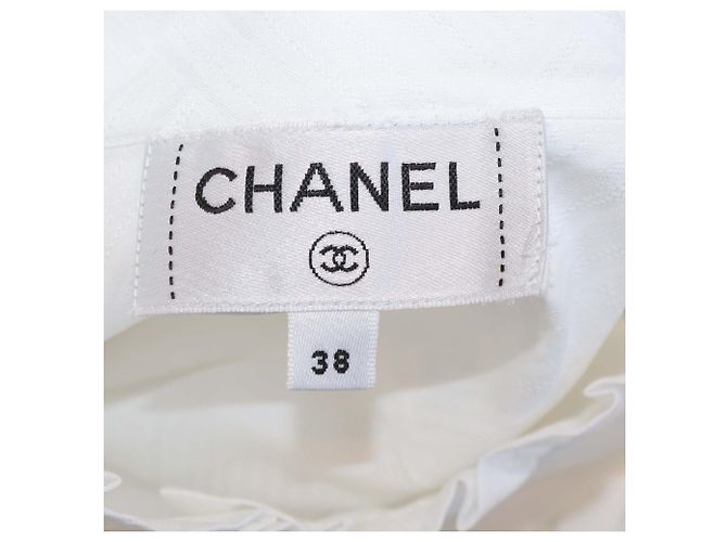Chanel Langarm-Tunika aus weißer Baumwolle mit Schleife - Ansicht 5