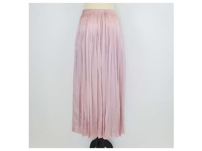 Falda maxi plisada de satén rosa Prada - vista 3