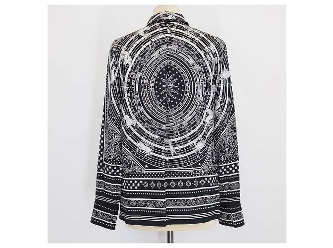 Hermès Camicia Hermes Black/White Silk Micro Astrologie Sleeve Shirt Nero Bianco - vista 3