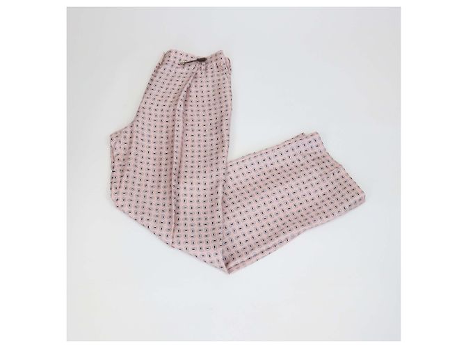 Pantalones anchos Prada en sarga de seda estampada rosa - vista 3