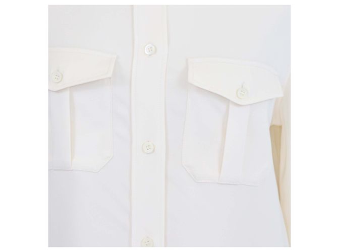 Loewe Langarmshirt aus cremefarbener Viskose mit besticktem Anagram und zwei Fronttaschen Roh - Ansicht 4