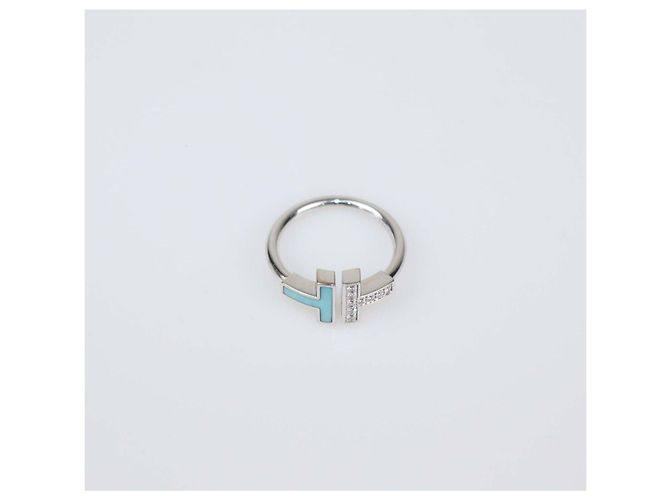 Tiffany & Co. Ring aus 18K Weißgold, Emaille und Diamanten, Größe 6 US Golden - Ansicht 6