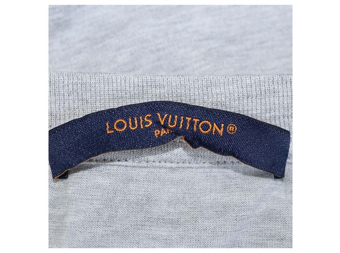 T-shirt girocollo in cotone grigio con logo ricamato Louis Vuitton - vista 5