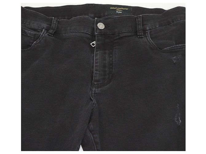 Pantalon Slim Fit en Denim Noir Distressed Dolce & Gabbana - vue 4