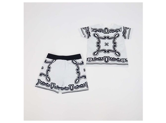Ensemble T-shirt et Short Dolce & Gabbana Kids en coton avec imprimé Banda Blanc/Noir - vue 2