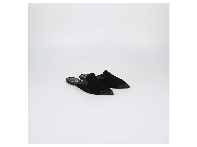 Rene Caovilla Mules basse Rene in camoscio nero con strass - vista 2