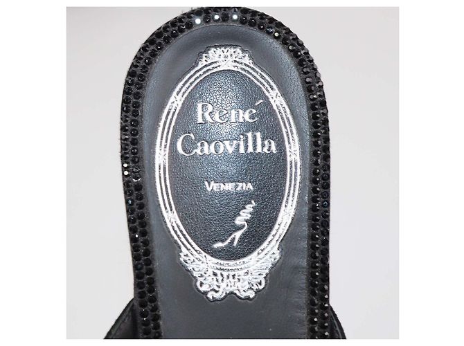 Rene Caovilla Mules basse Rene in camoscio nero con strass - vista 6