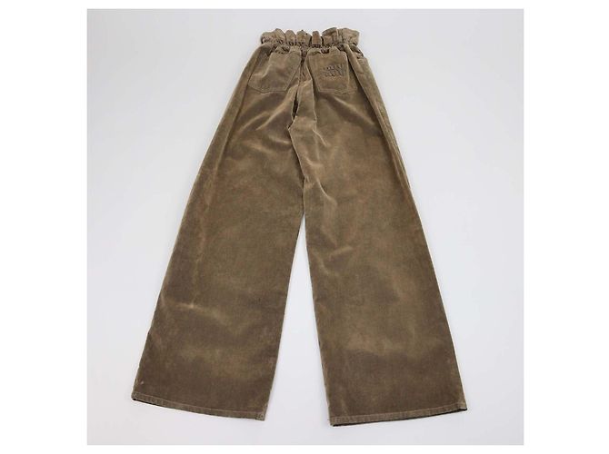 Pantaloni a gamba larga Miu Miu in velluto e chambray marrone - vista 2
