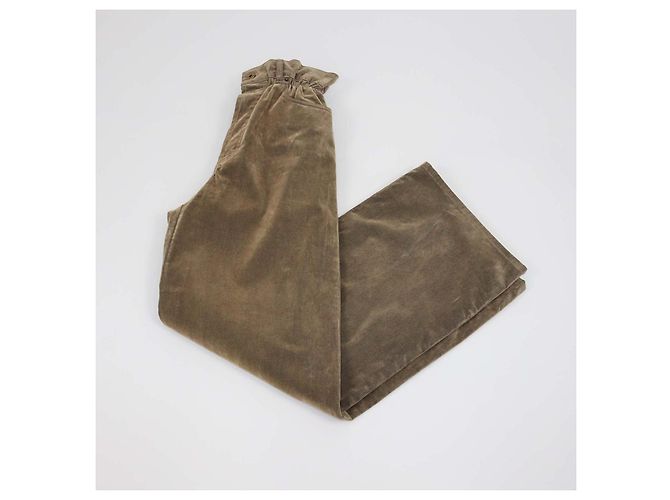 Pantaloni a gamba larga Miu Miu in velluto e chambray marrone - vista 3